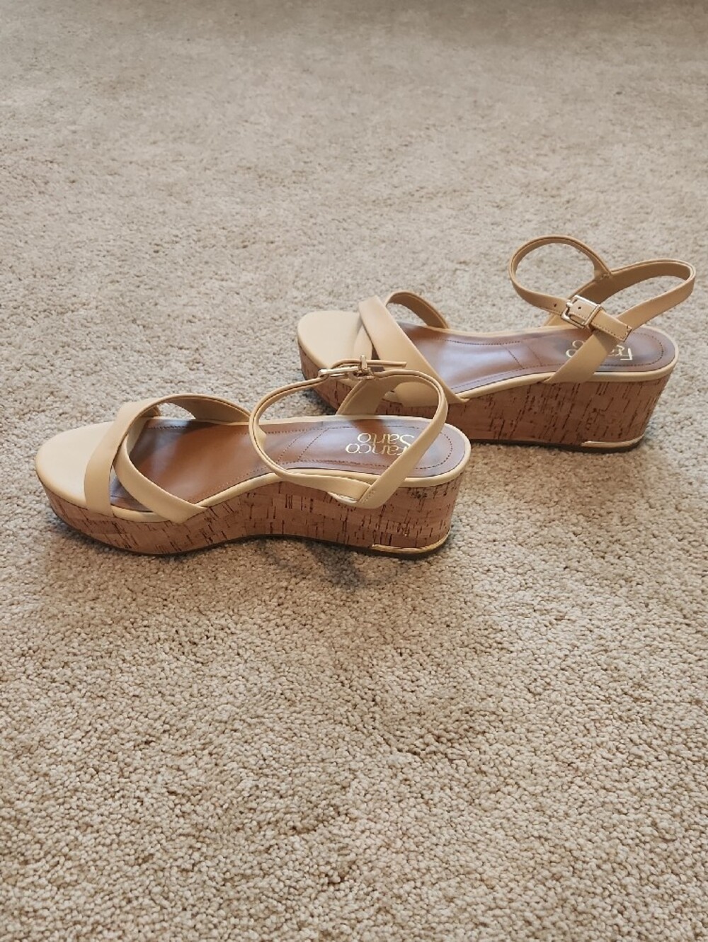 Franco Sarto Beige Crisscross Ankle-Strap Wedge Sandals - Picture 2 of 6